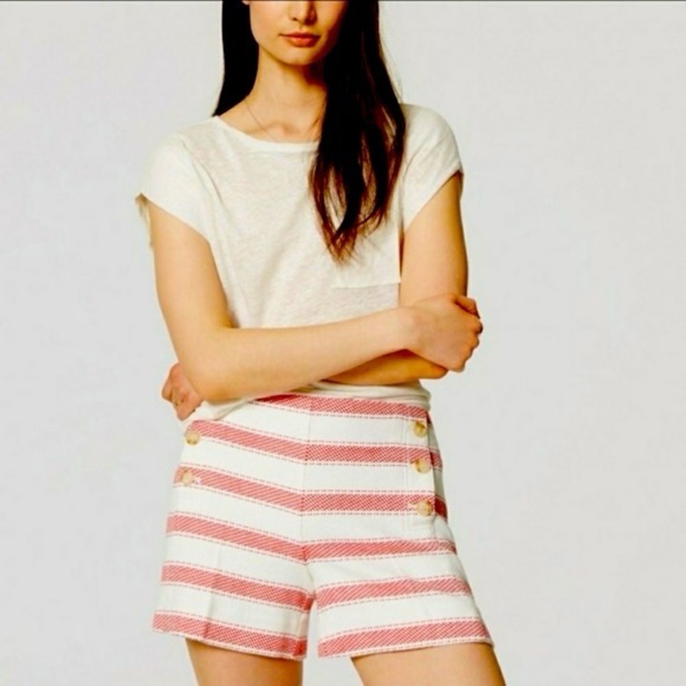 LOFT Pink and White Striped High Waist Shorts